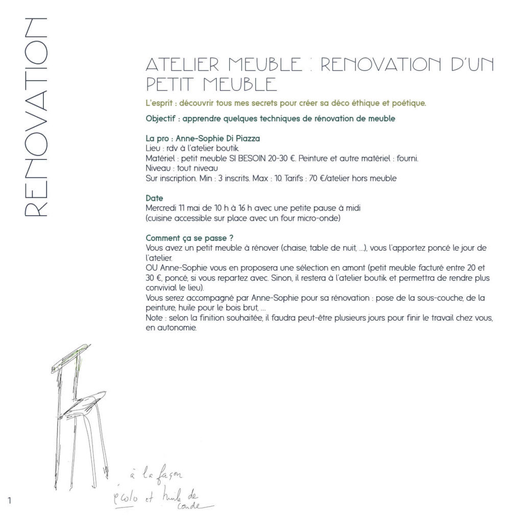 Descriptif Atelier Rénovation meuble